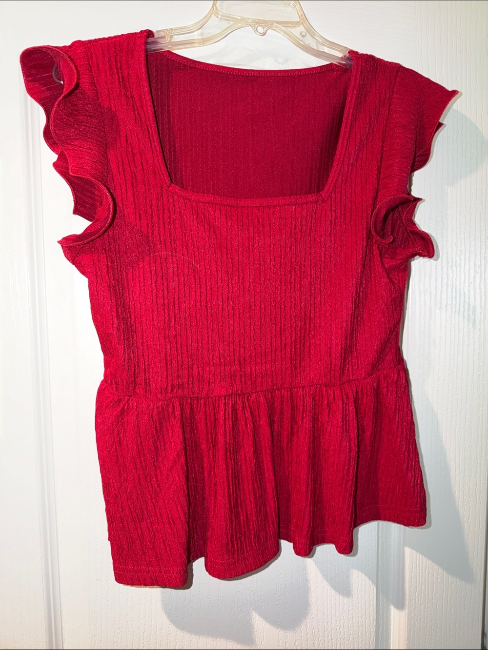 SHEIN Red Ruffle Sleeve Peplum Tunic